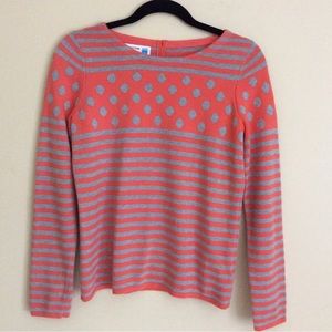 Sparrow Anthropologie Women's Pullover Sweater Coral Gray LS Stripes Dots Sz S